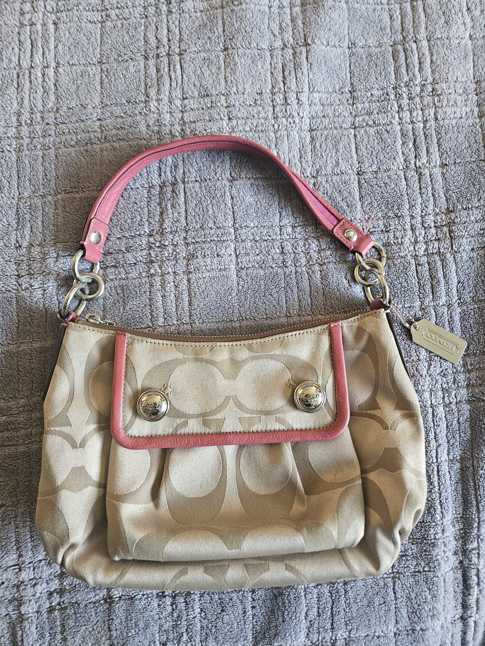 Coach Poppy Signature Sateen Groovy Hot Pink Trim Shoulder Bag Y2K